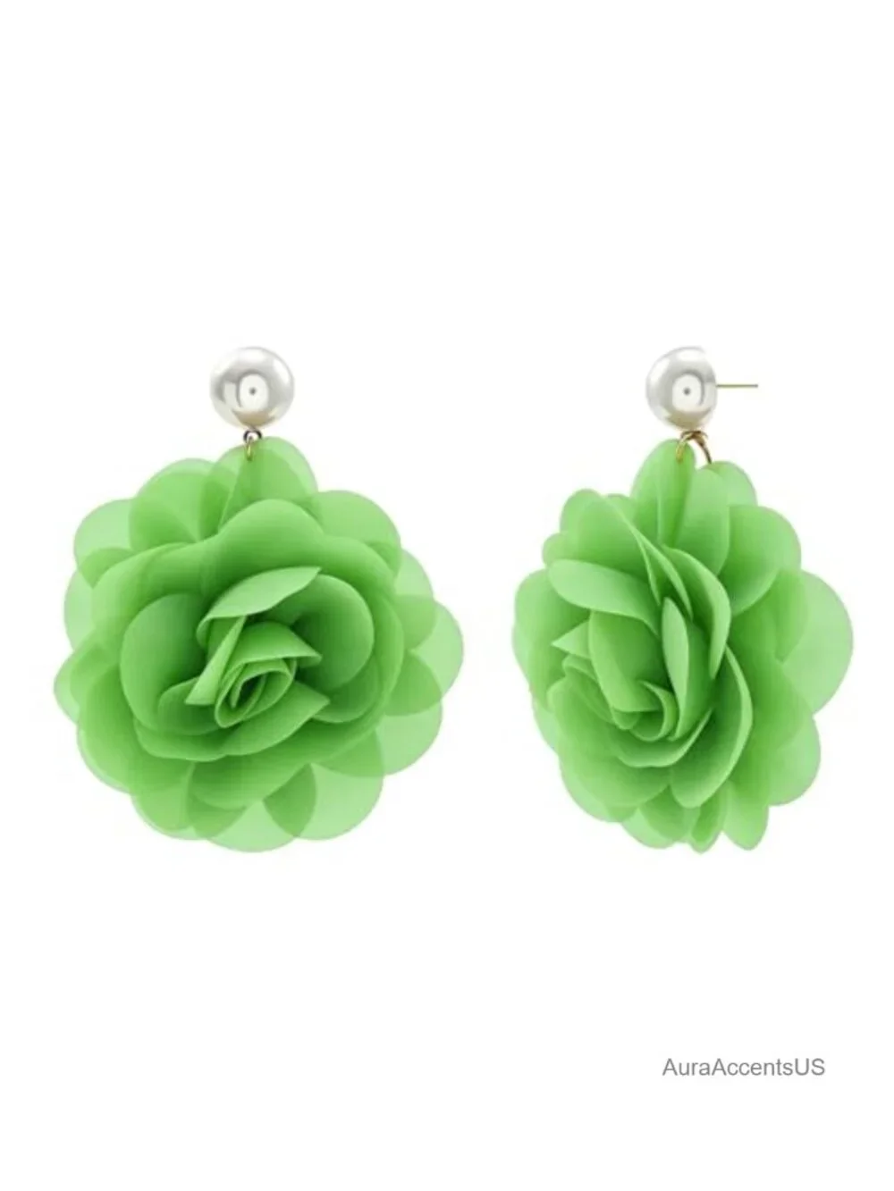 Red Rose Flower Drop Earrings with Pearl Stud Large Floral Statement